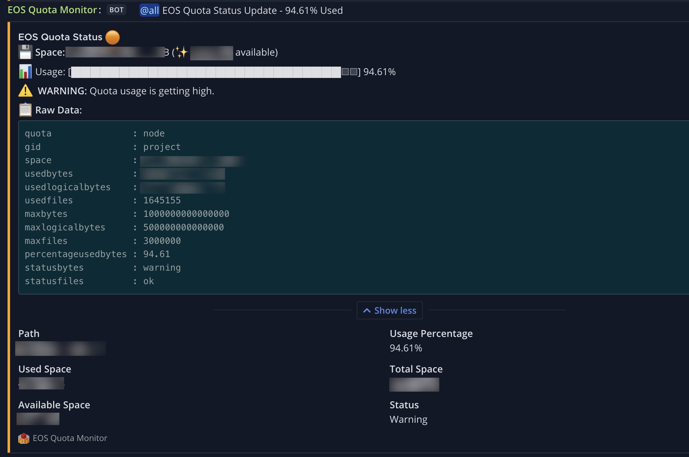 Enhanced alert message (some values edited/omitted)